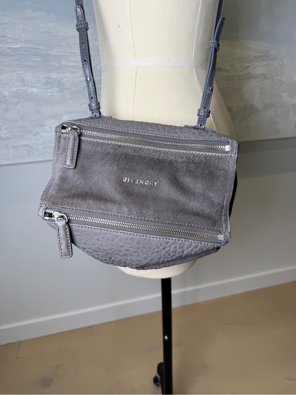 Givenchy Gray Pony & Pebbled Leather Crossbody Pandora